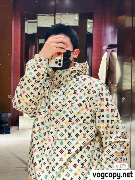 LOUIS VUITTON-lv連名老花彩色連帽突撃コート 0 