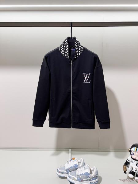 LOUISVUITTONチェッカースタンドカラーパッチワーク眩しいアルファベット刺繍コート 0