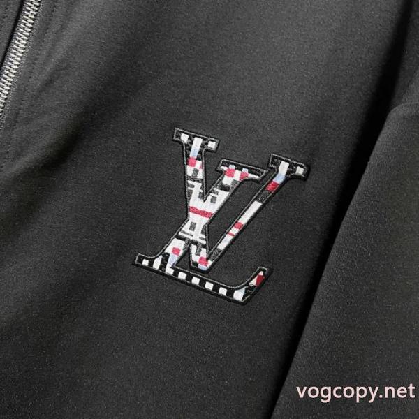 LOUISVUITTONチェッカースタンドカラーパッチワーク眩しいアルファベット刺繍コート 4