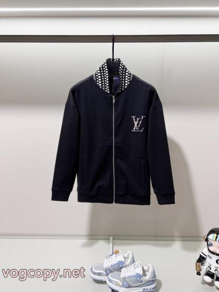 LOUISVUITTONチェッカースタンドカラーパッチワーク眩しいアルファベット刺繍コート 5