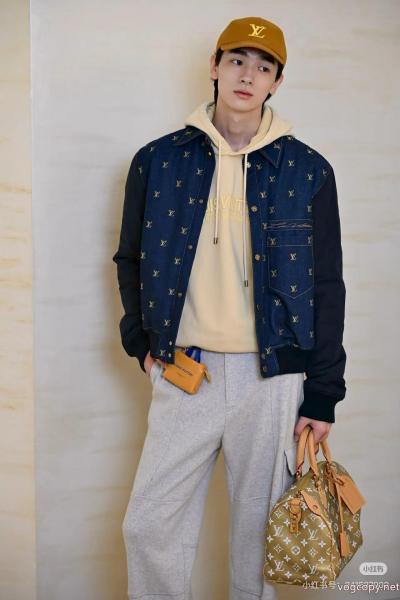 LOUIS VUITTON25ss全幅刺繍開襟ロゴナイロン袖ジョイントデニムコットンコート 0 