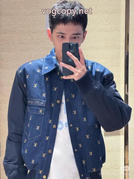LOUIS VUITTON25ss全幅刺繍開襟ロゴナイロン袖ジョイントデニムコットンコート 5 