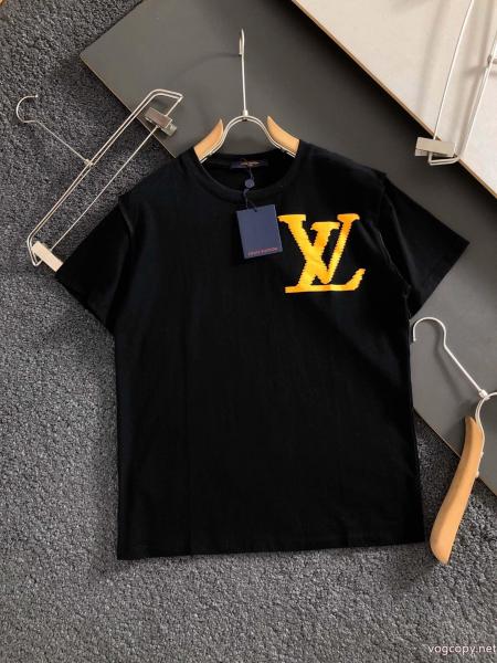 LOUIS VUITTON最新コットンオフセットブラックねじ付き半袖Tシャツ 0