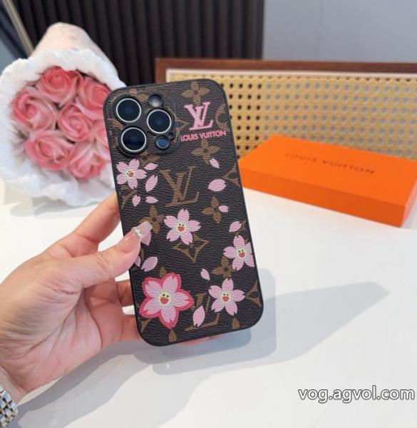 Lv精孔全包携帯ケース桜模様Lv全包縁革製携帯ケース 0