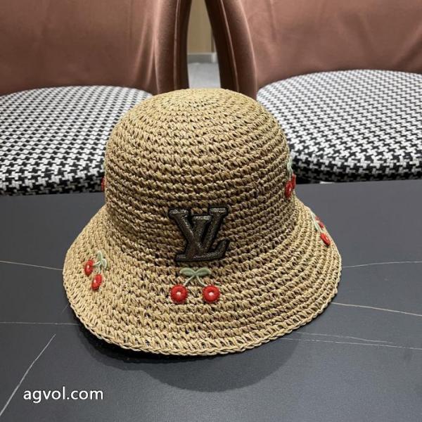 Lv 2025新型かわいいサクランボの草編み日除け漁師帽麦わら帽子 5