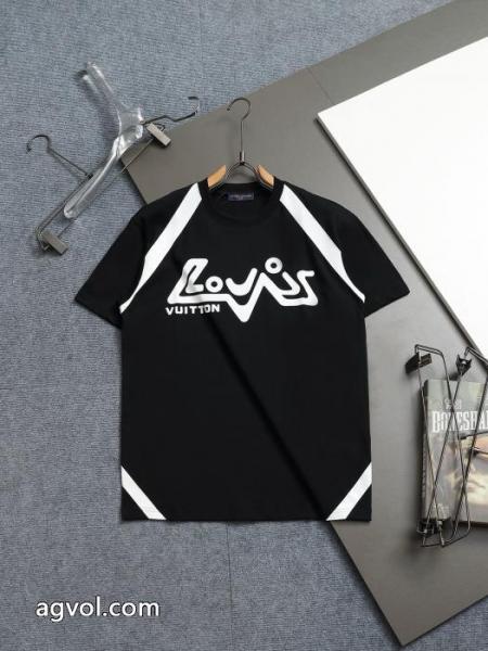 高品質LOUIS VUITTON 2025 ss最新革ロゴ発泡丸首半袖Tシャツ 6 