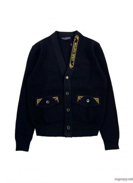 LV LOUIS VUITTON FW 25早秋メンズシリーズ、ピュアカラーVネックシングルブレスト長袖ニット、メンズブラック 0 