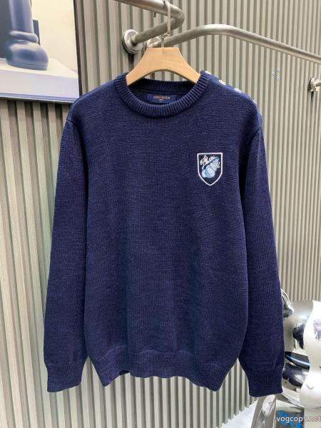 Louis Vuittonルイ・ヴィトン2026 SS新作サザエ刺繍ロゴフラワーボタンラウンドネック長袖セーター男女同型 0