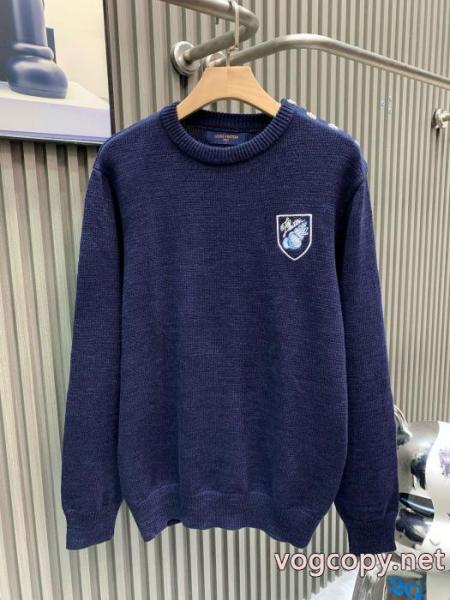 Louis Vuittonルイ・ヴィトン2026 SS新作サザエ刺繍ロゴフラワーボタンラウンドネック長袖セーター男女同型 2