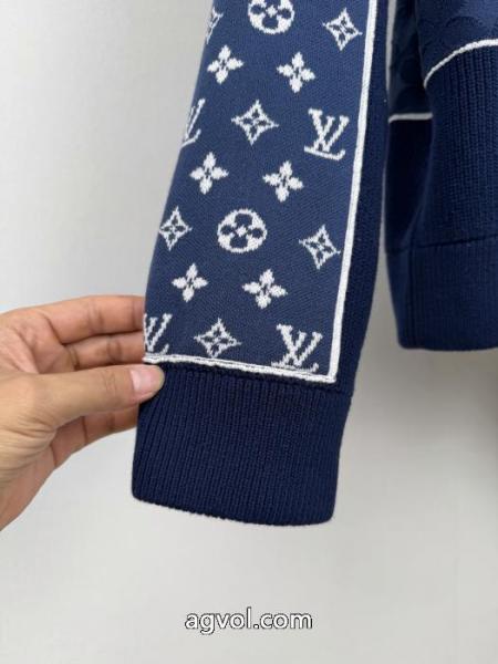 LOUIS VUITTONルイLV連名NIGOチェッカーキルティング重工ニットセーターコート 2