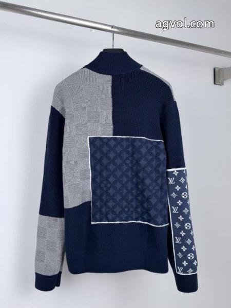 LOUIS VUITTONルイLV連名NIGOチェッカーキルティング重工ニットセーターコート 4