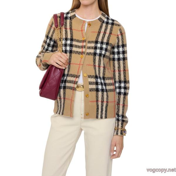 バーバリー(Burberry)クララのチェック柄ニットカーディガンコート 0