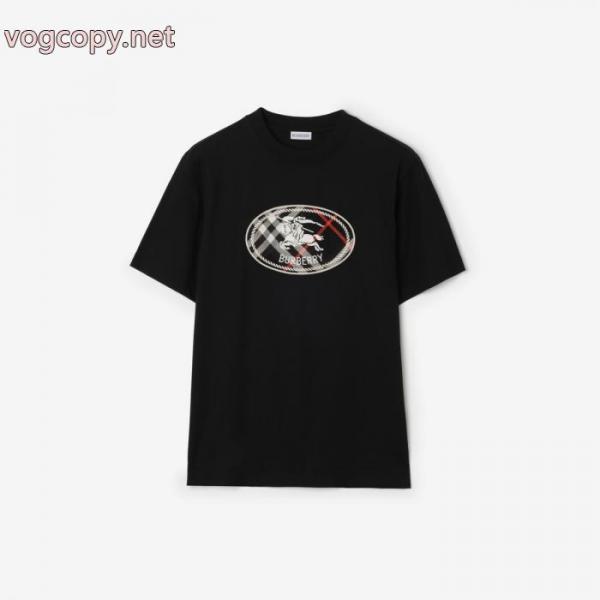 Burberryバーバリー2026高品質チェック柄騎士印刺繍半袖Tシャツ 1