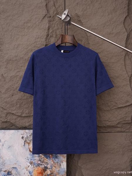 LOUIS VUITTONルイ・ヴィトン暗めのアルファベットジャカードニット半袖Tシャツ 0