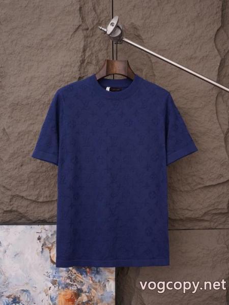 LOUIS VUITTONルイ・ヴィトン暗めのアルファベットジャカードニット半袖Tシャツ 4
