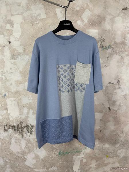 lvルイ26 ss重ポンド新型Monogramジャカードパッチワークポケットニット半袖Tシャツ 0