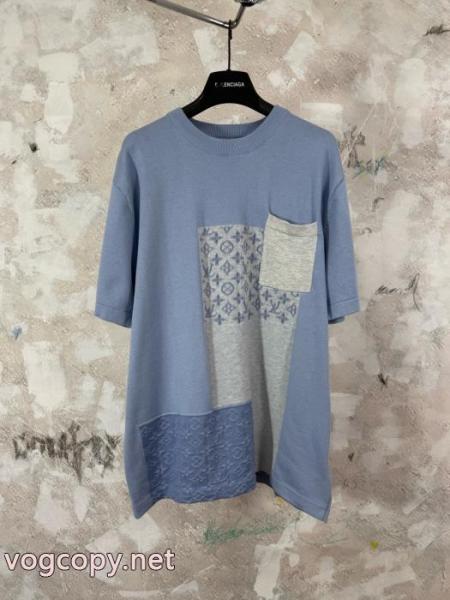 lvルイ26 ss重ポンド新型Monogramジャカードパッチワークポケットニット半袖Tシャツ 3