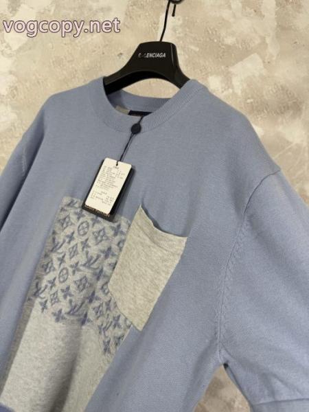 lvルイ26 ss重ポンド新型Monogramジャカードパッチワークポケットニット半袖Tシャツ 2