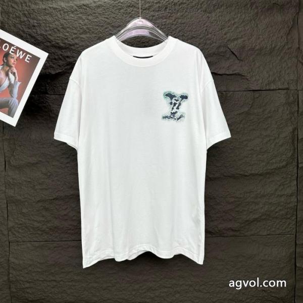 Louis vuittonルイヴィトン高品質ロゴ柄プリント金典半袖Tシャツ男女同型 5 