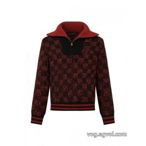 lvルイSS 27赤黒チェッカーハーフジッパーニットセーターコート