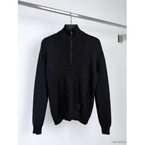 LOUIS VUITTONルイLVチェッカージャカード刺繍ロゴハーフジップニットセーター