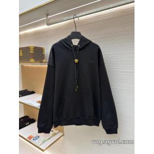 VERSACEピュアカラーキャップアルファベット刺繍長袖パーカー