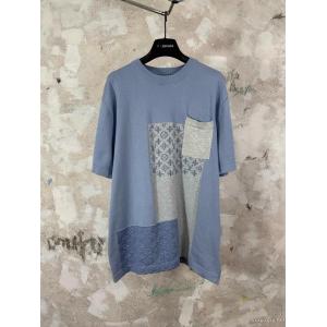 lvルイ26 ss重ポンド新型Monogramジャカードパッチワークポケットニット半袖Tシャツ